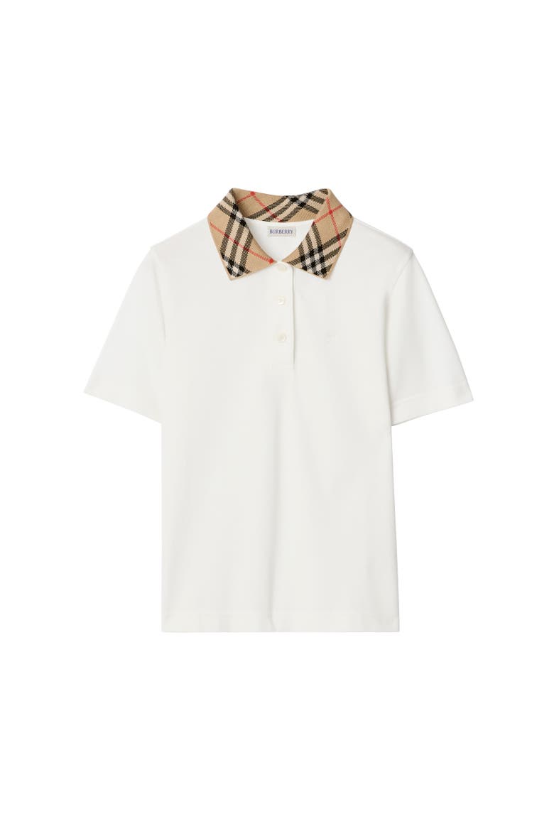 Check Collar Cotton Polo Shirt, Alternate, color, Chalk white