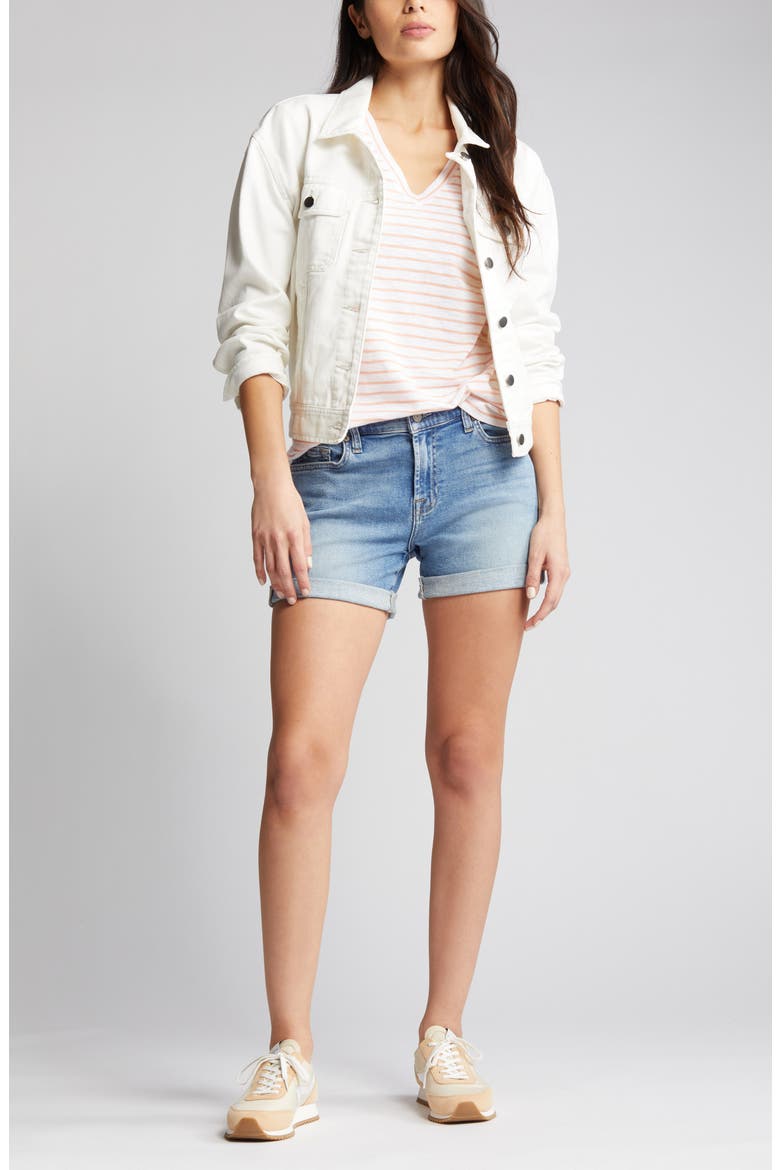 Easy Short Sleeve T-Shirt, Main, color, WHITE- CORAL NORTHSHORE STRIPE