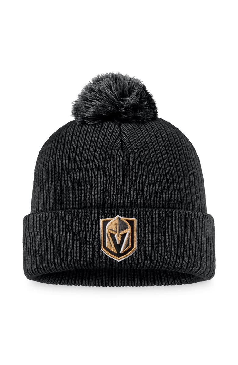 FANATICS Men's Fanatics Branded Black Vegas Golden Knights Core Primary Logo Cuffed Knit Hat with Pom, Main, color,