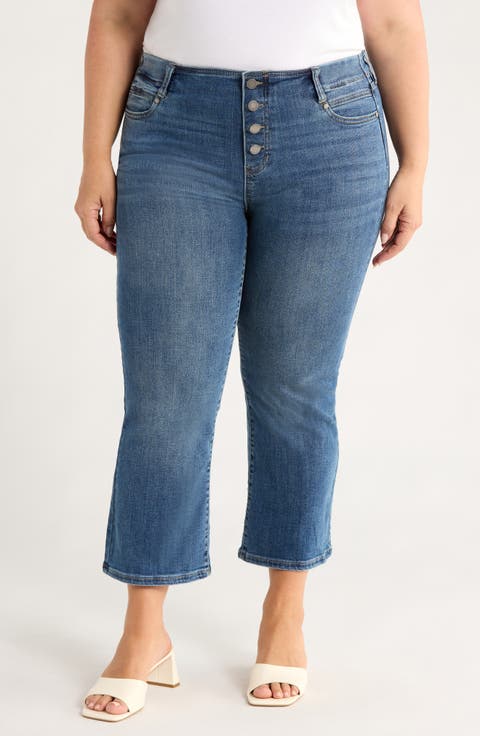 Gia Glider Exposed Button Crop Flare Jeans (Neola) (Plus)