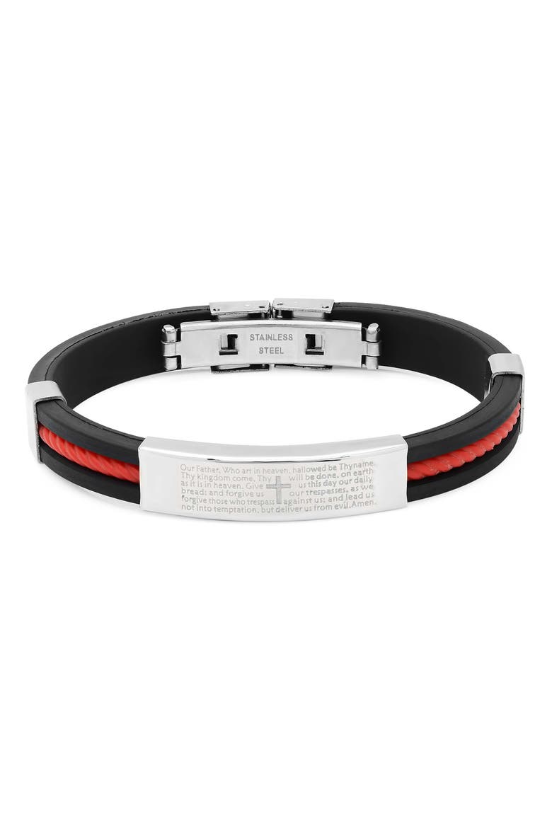 Men's Stainless Steel Lord's Prayer Rubber Strap Bracelet, Main, color, BLACK/ RED