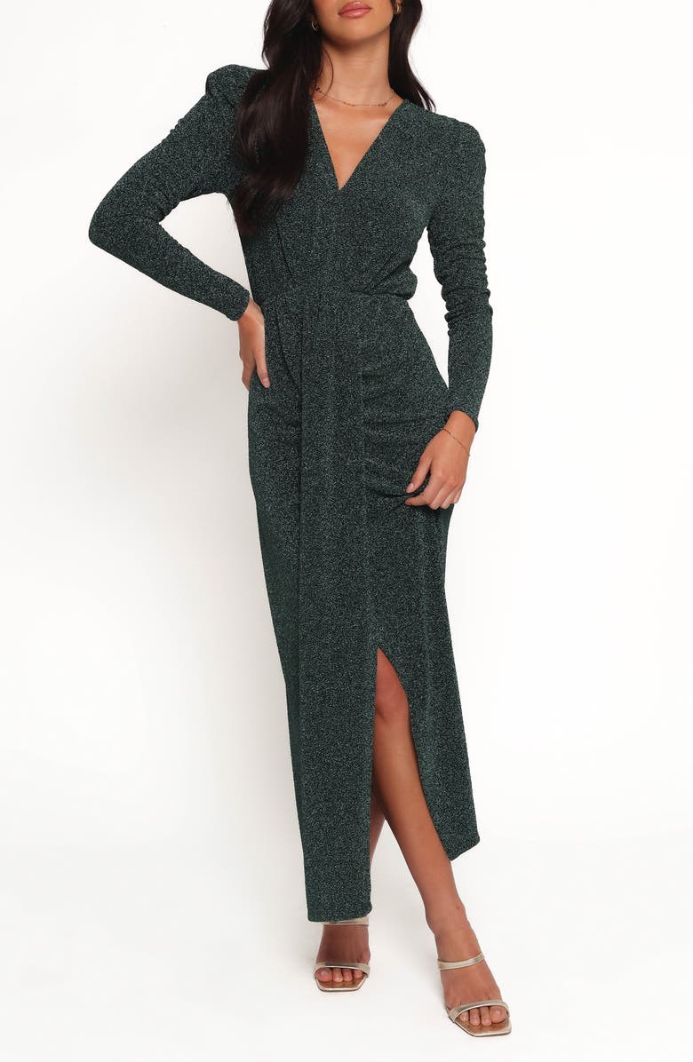 Petal & Pup Grayson Long Sleeve Ruched Maxi Dress, Main, color, Emerald