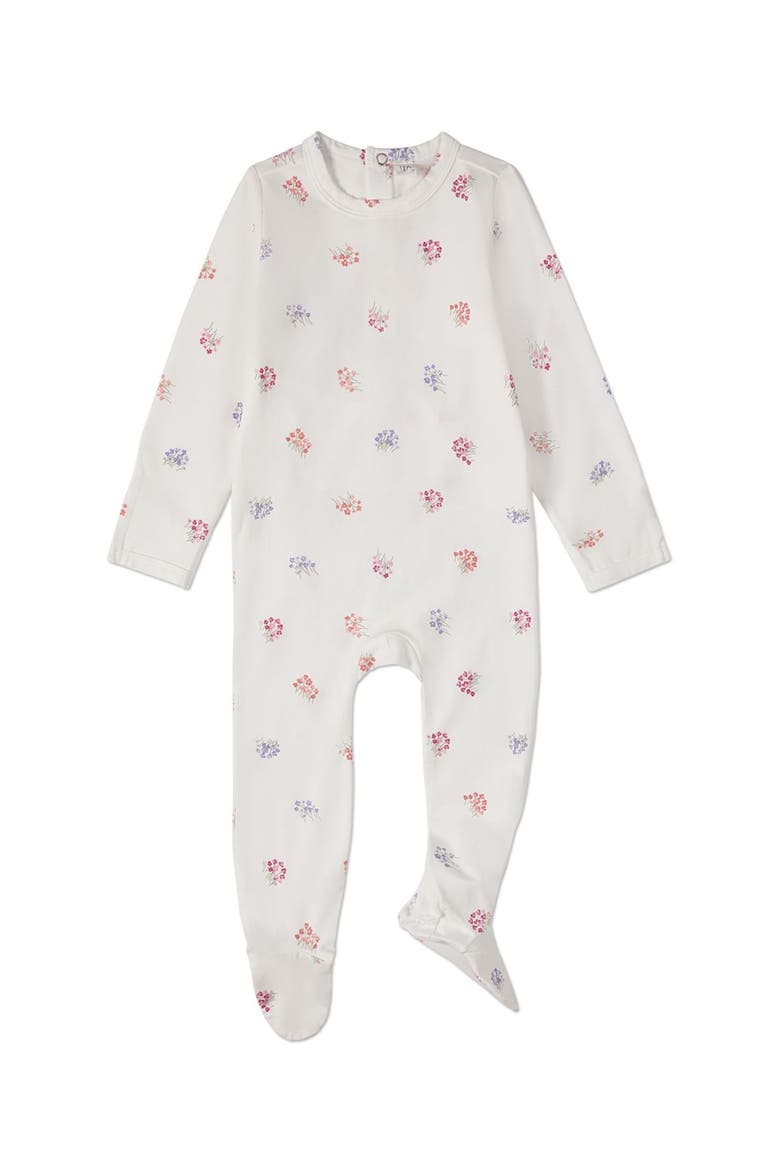 Floral Print Cotton Rich Footie, Main, color, Winter White