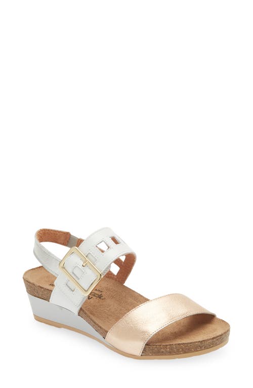 Naot Dynasty Wedge Sandal In Rose Gold/white Pearl/silver