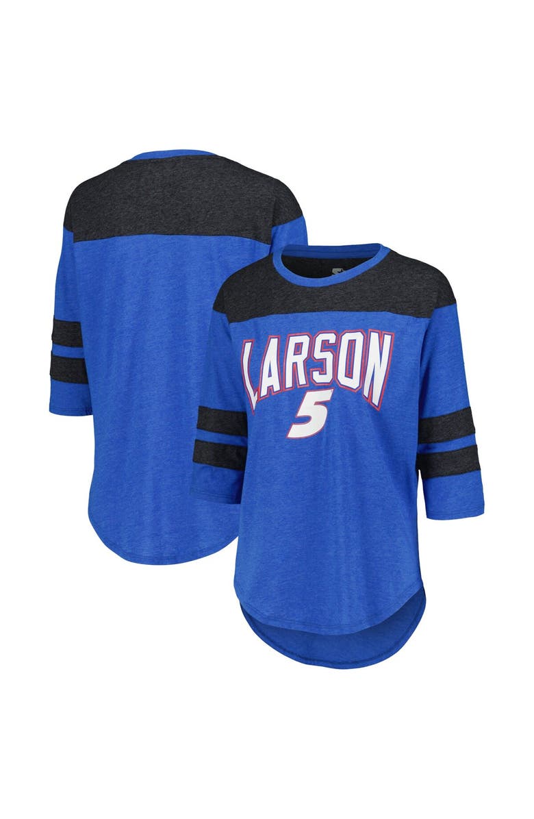 STARTER Women's Starter Blue Kyle Larson Full Back Block 3/4-Sleeve Tri-Blend Top, Main, color, 