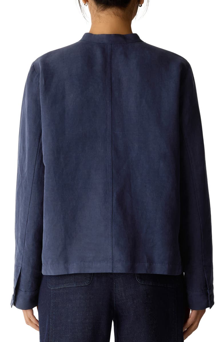 Eileen Fisher Mandarin Collar Organic Linen & Silk Twill Jacket, Alternate, color, Ink