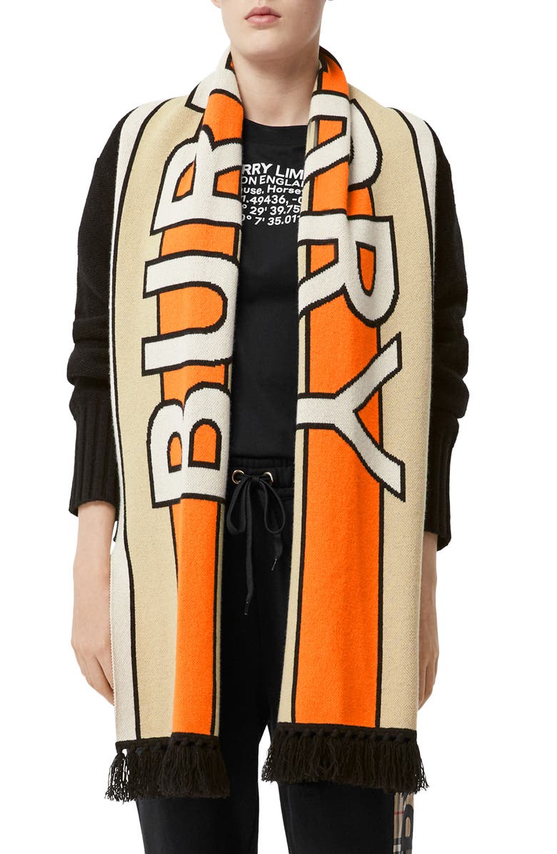 Burberry Logo Jacquard Wool & Cashmere Capelet, Main, color,
