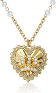 Juicy Couture Heart Crown Necklace, Gold-Tone with Pearl Accent