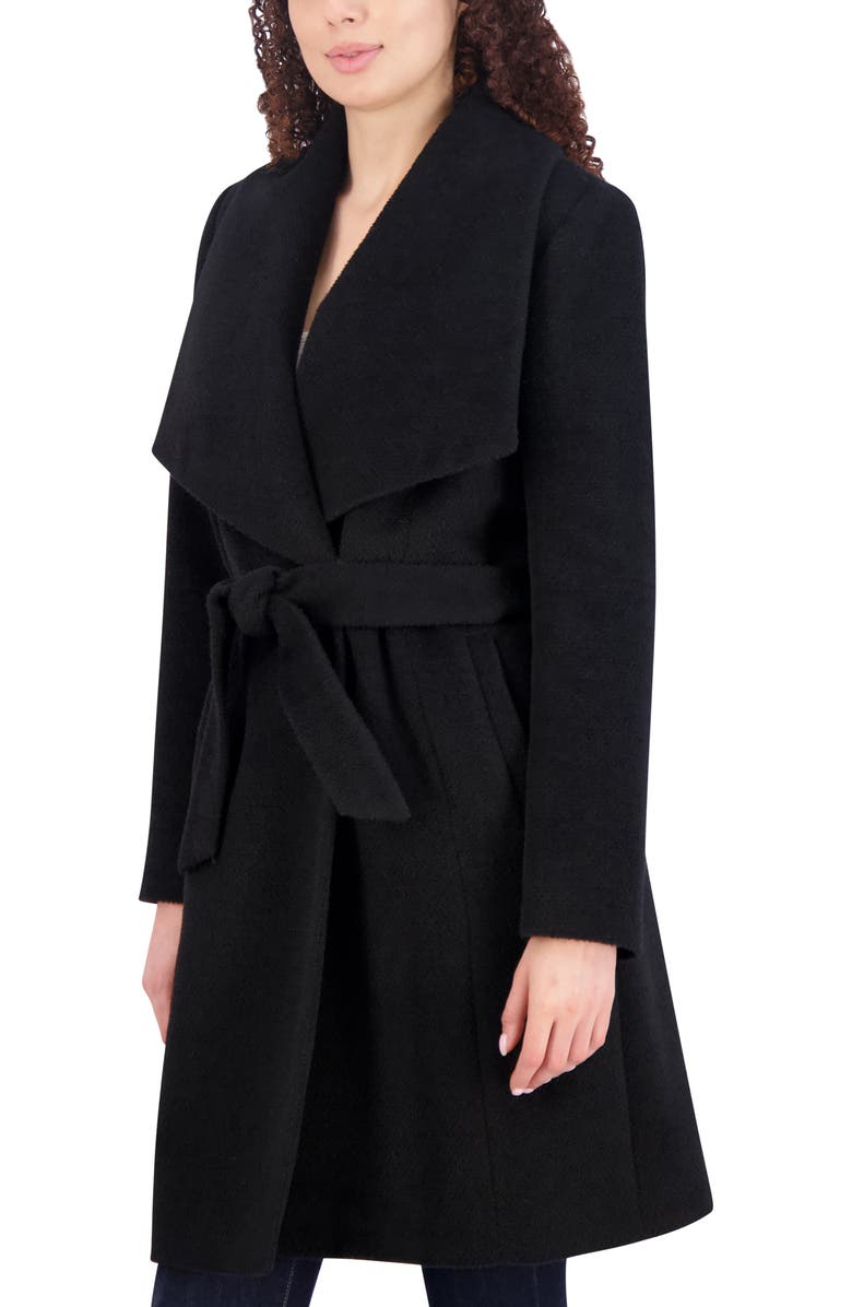 Cole Haan Wool Blend Wrap Coat, Alternate, color, Black