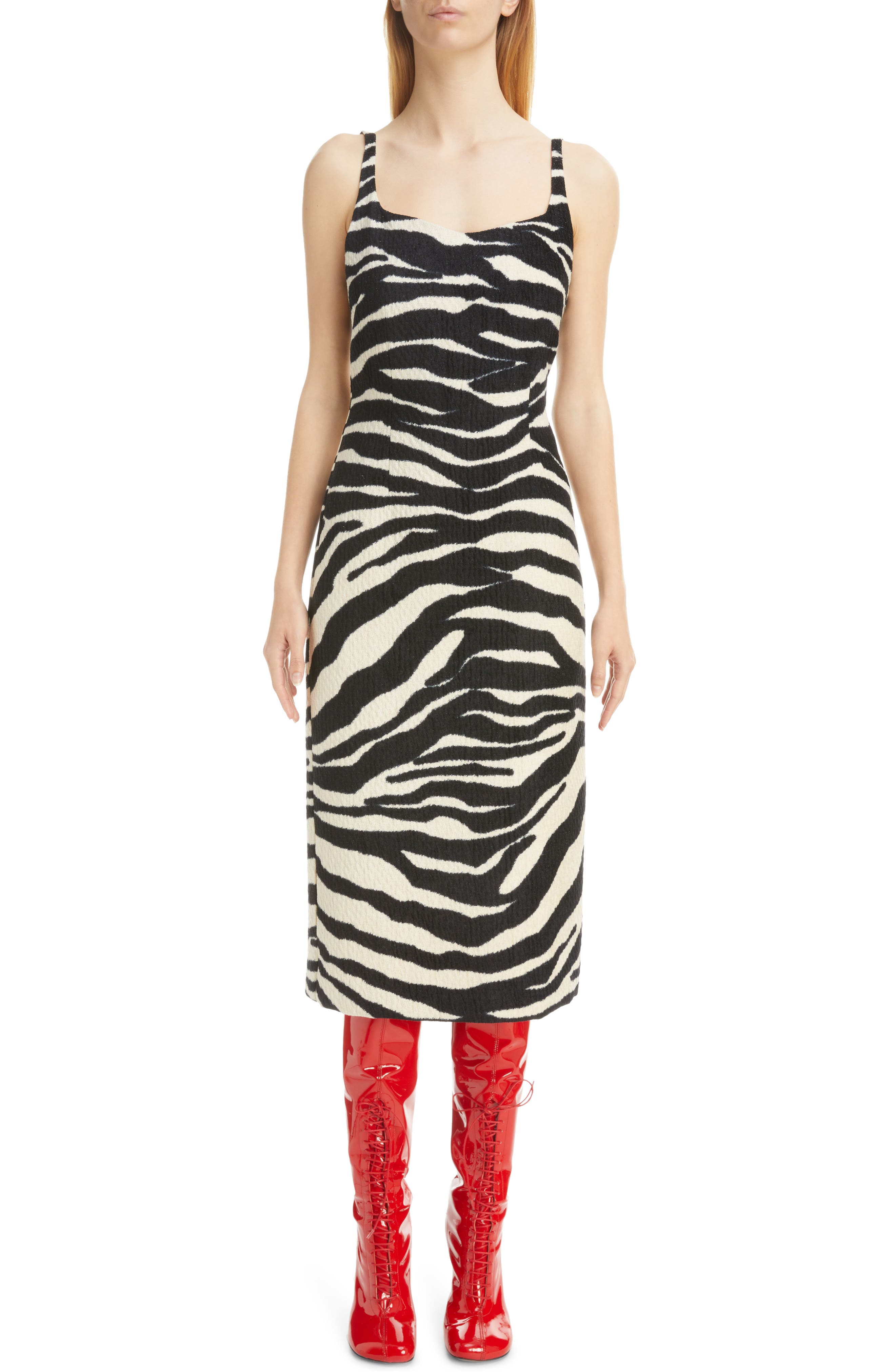 ◆u-099◆ DRIES VAN NOTEN インポート 光沢サテンベアワンピ Dozz Zebra Print Sheath Dress (Women) | Nordstrom
