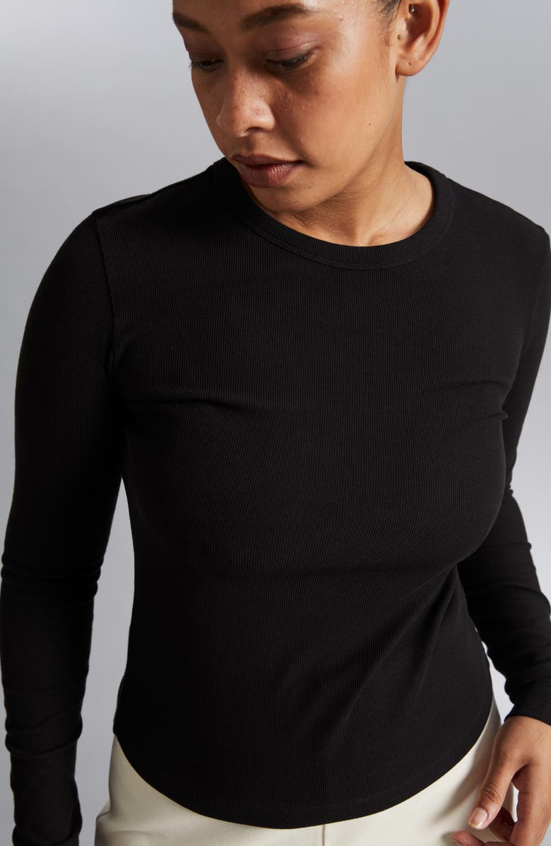 & Other Stories Rib Long Sleeve Cotton T-Shirt, Alternate, color,