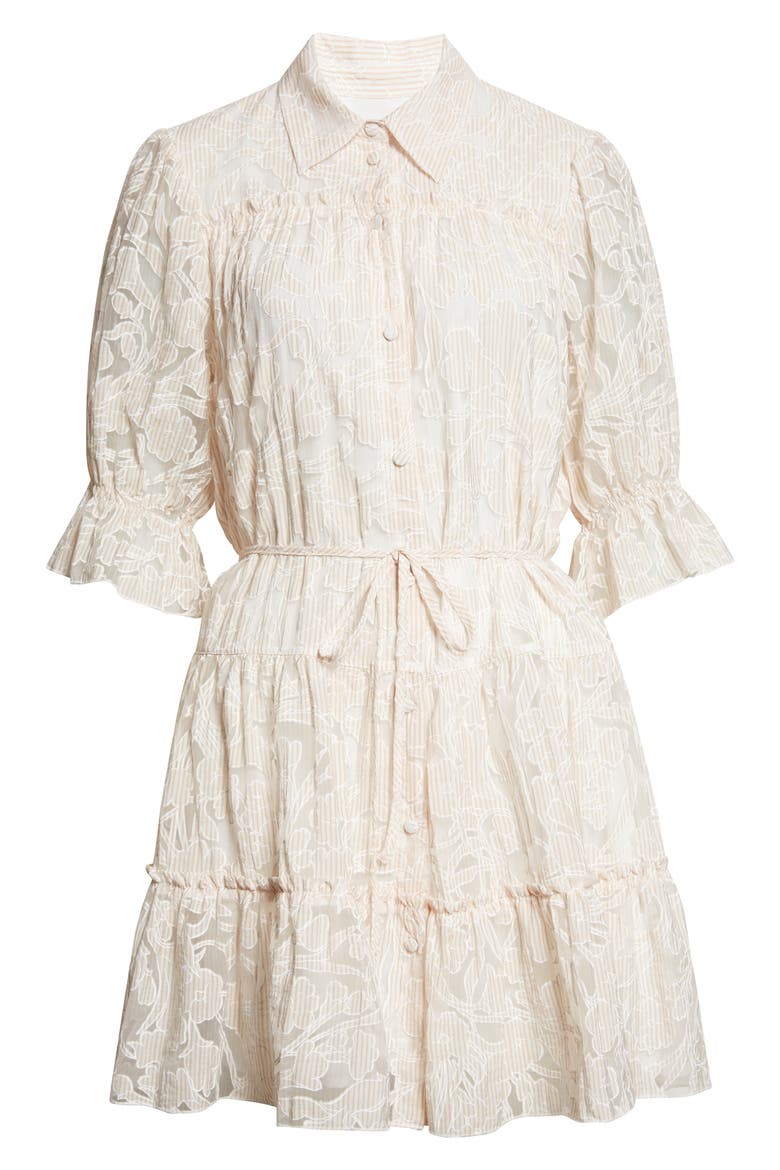 Rayla Floral Jacquared Tiered Shirtdress, Alternate, color, KHAKI MULTI