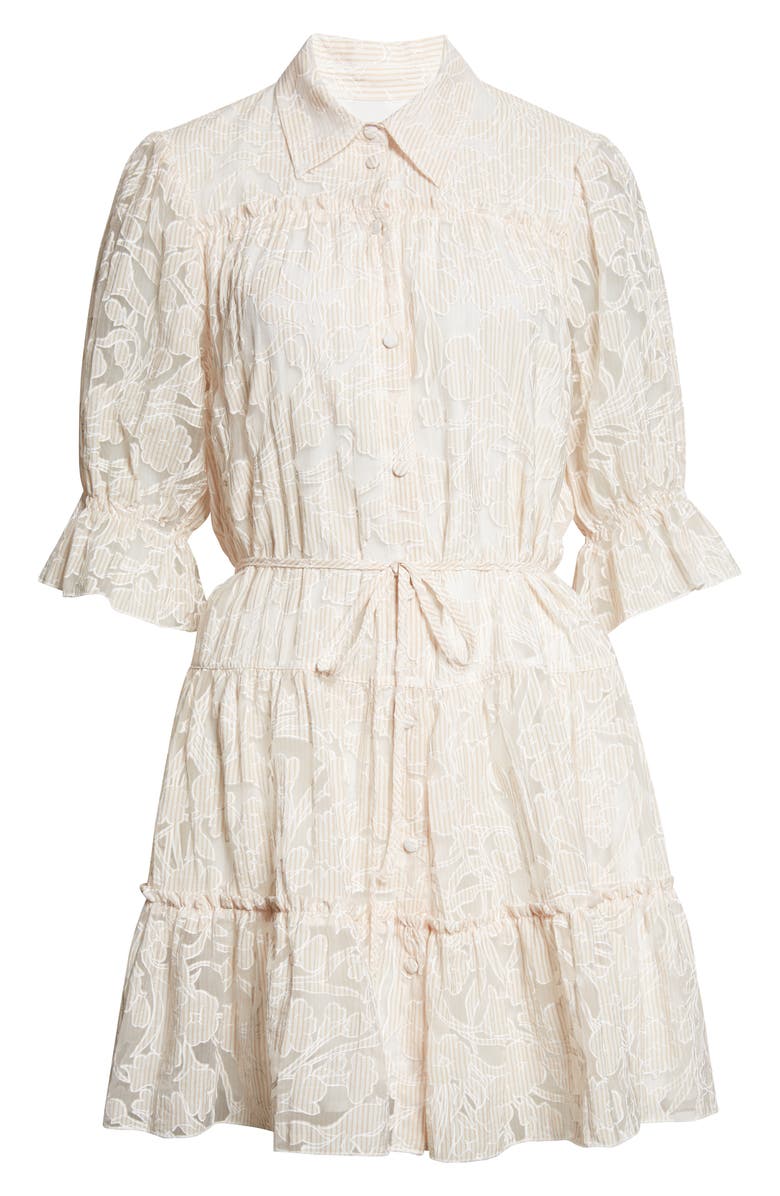 Cinq à Sept Rayla Floral Jacquared Tiered Shirtdress, Alternate, color, Khaki Multi