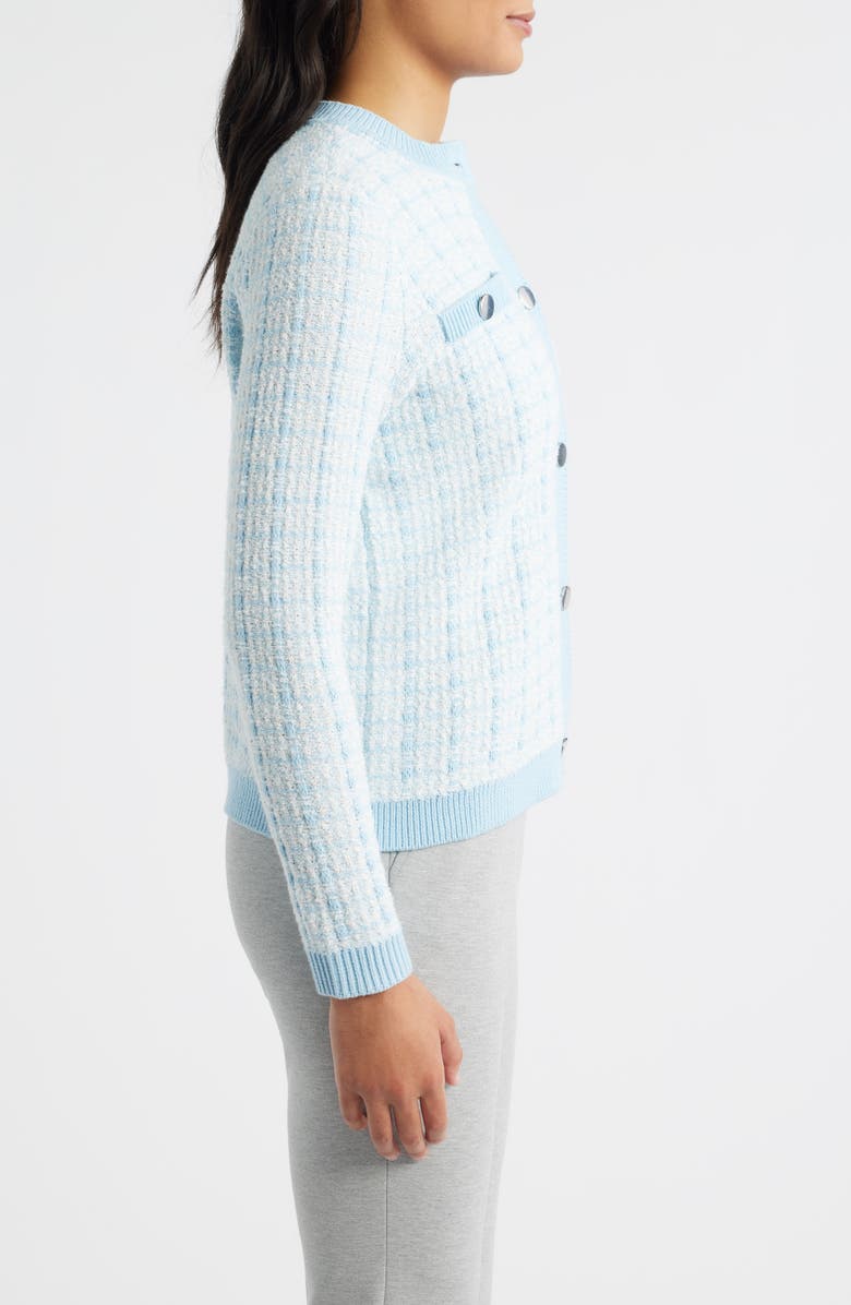 Anne Klein Lady Tweed Cardigan, Alternate, color, Opal Blue / White Dove