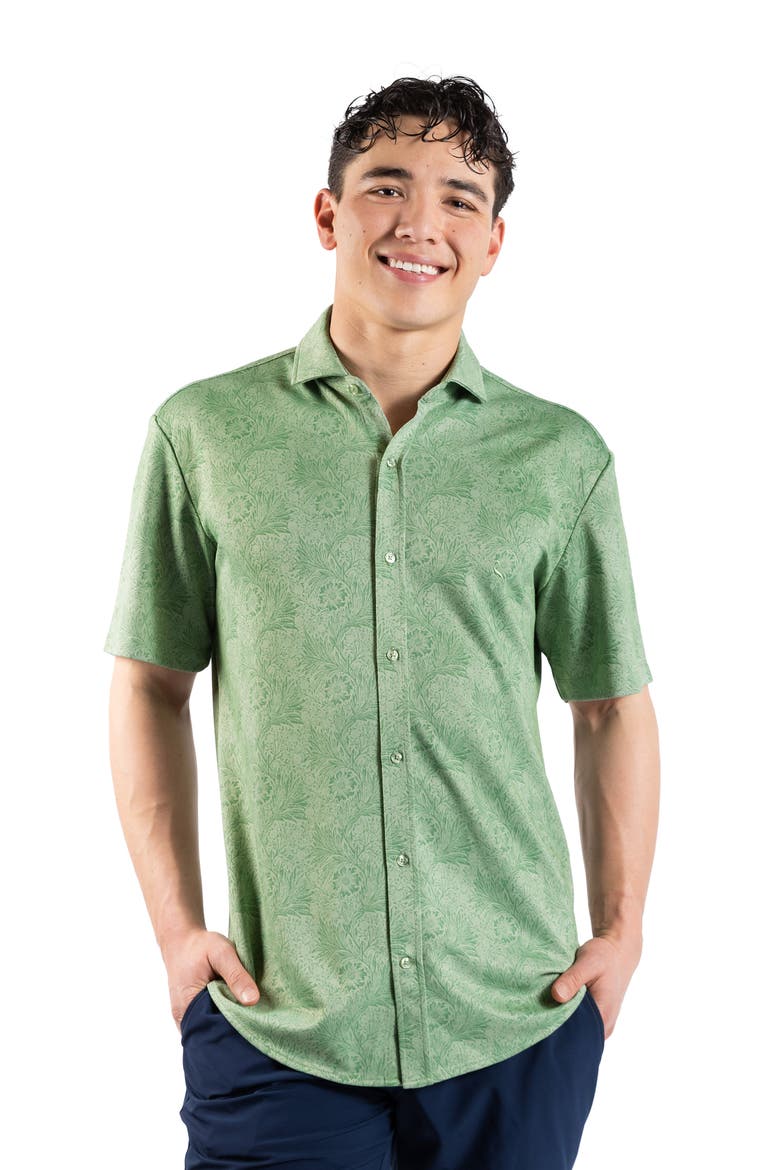 Tropical Short Sleeve Button-Up Shirt, Alternate, color, MOSS GREEN