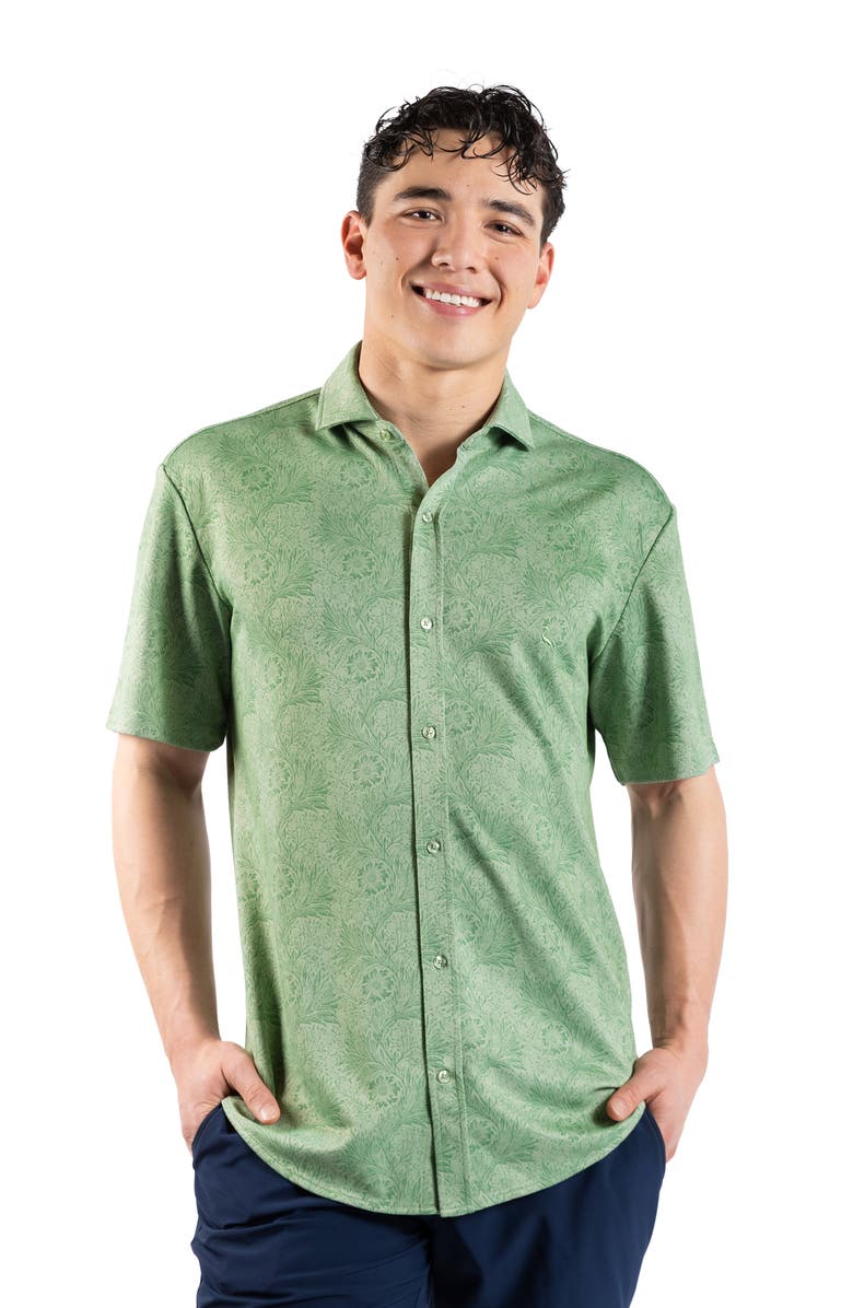 TailorByrd Tropical Short Sleeve Button-Up Shirt, Alternate, color, Moss Green