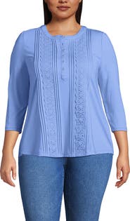 Lands' End 3/4 Sleeve Lightweight Jersey Embellished Top