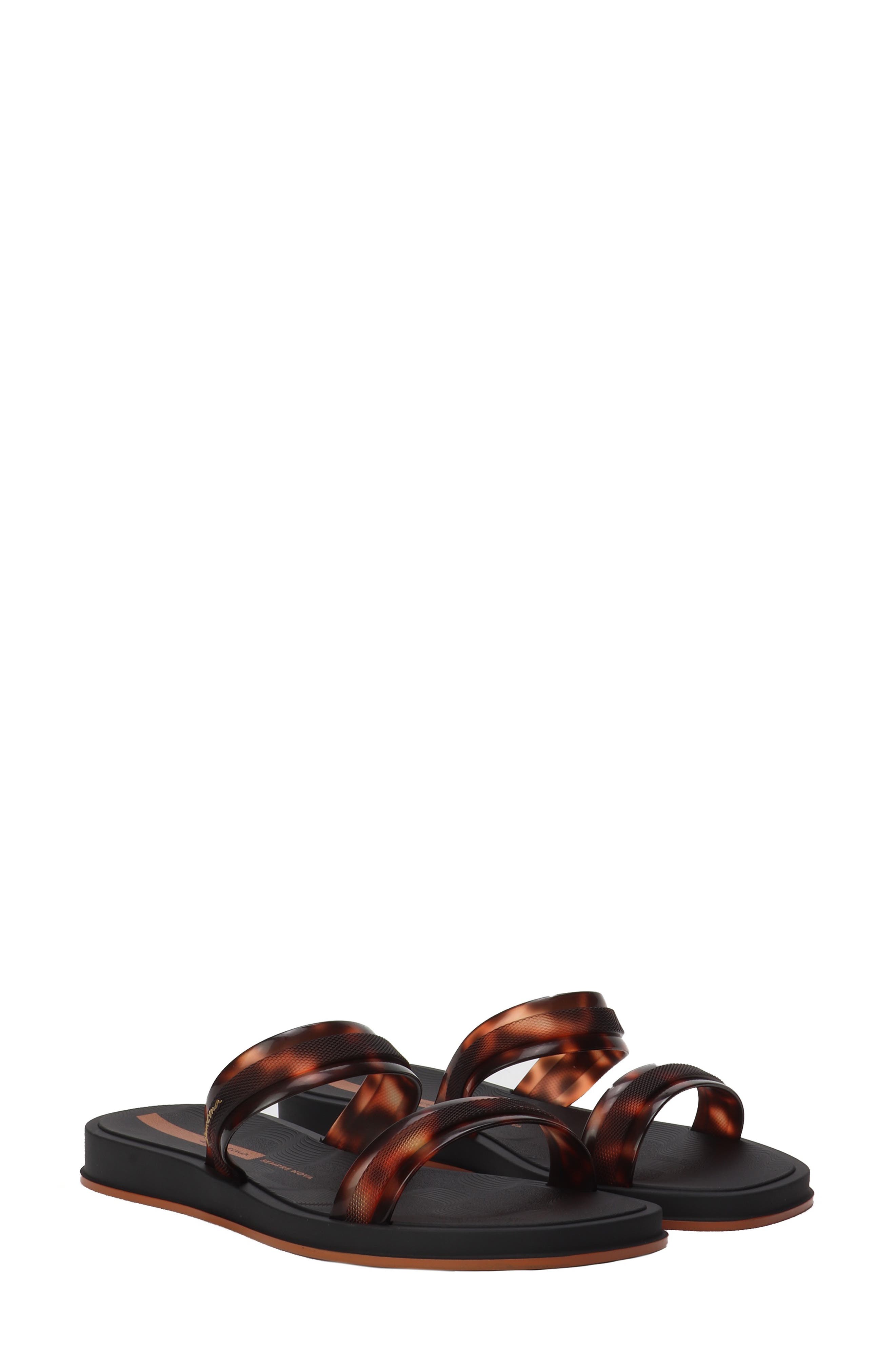 Glow Trendy Slide Sandal, Alternate, color, BLACK/ TURTLE/ BROWN