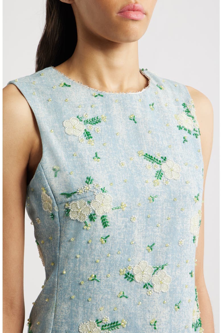 Harmony Bead Sleeveless Denim Minidress, Alternate, color, BLUE
