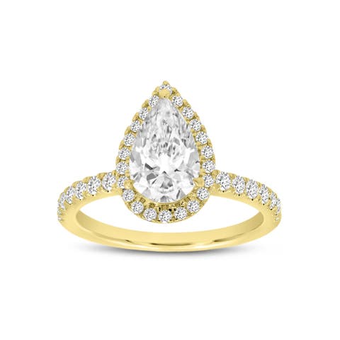 Noor 14K Yellow Gold Pear Lab Grown Diamond Halo Engagement Ring - 2.0 Ct