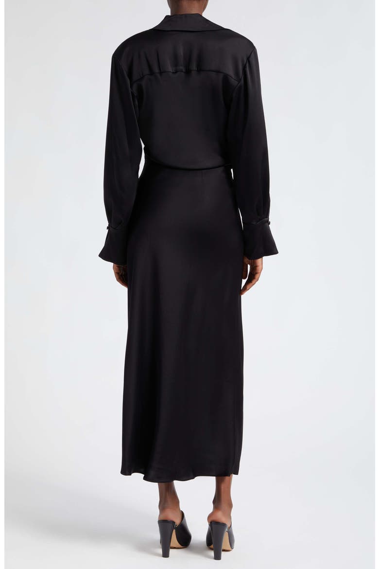 Talita Long Sleeve Faux Wrap Satin Dress, Alternate, color, BLACK