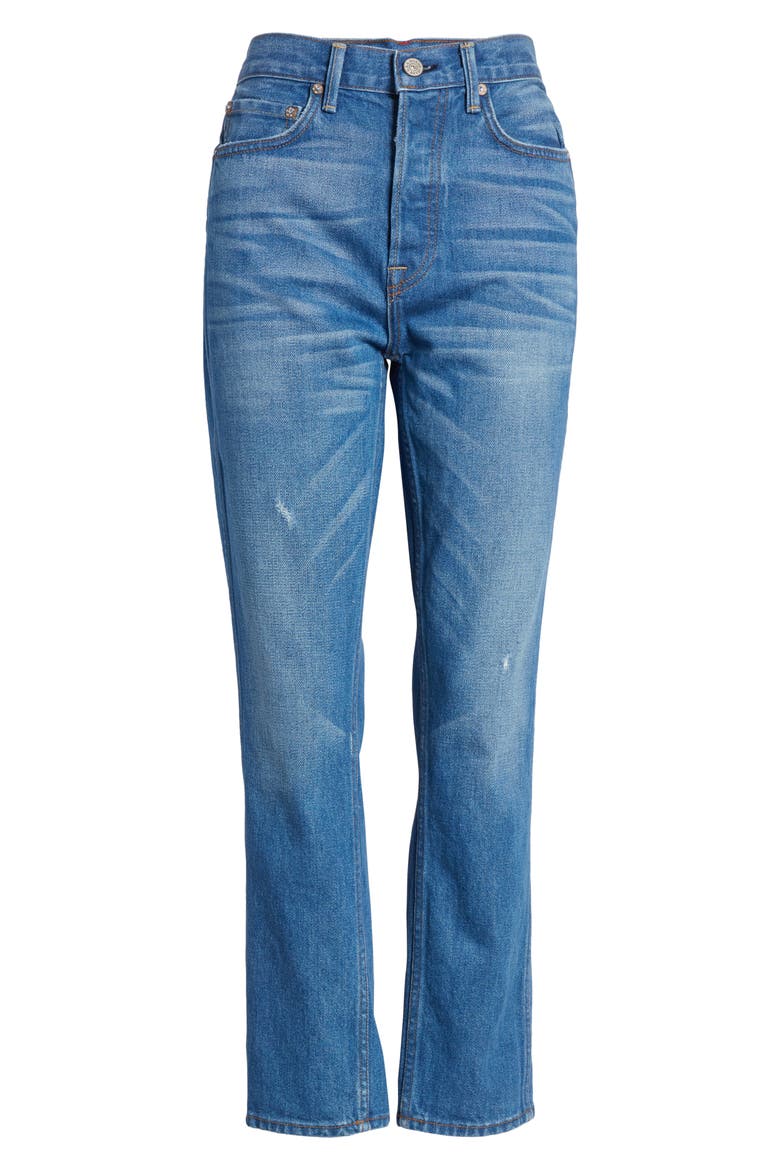 Eve Distressed High Waist Slim Crop Straight Leg Jeans, Alternate, color, AGRA