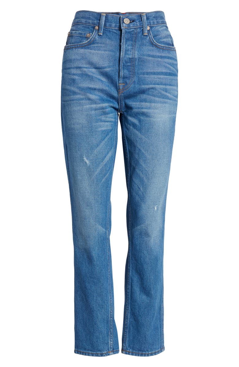 NOEND Eve Distressed High Waist Slim Crop Straight Leg Jeans, Alternate, color, Agra