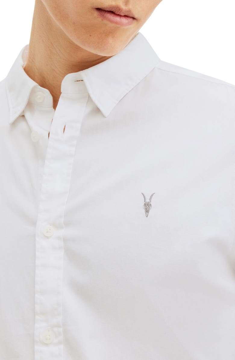 AllSaints Hawthorne Solid Stretch Cotton Button-Up Shirt, Alternate, color, White