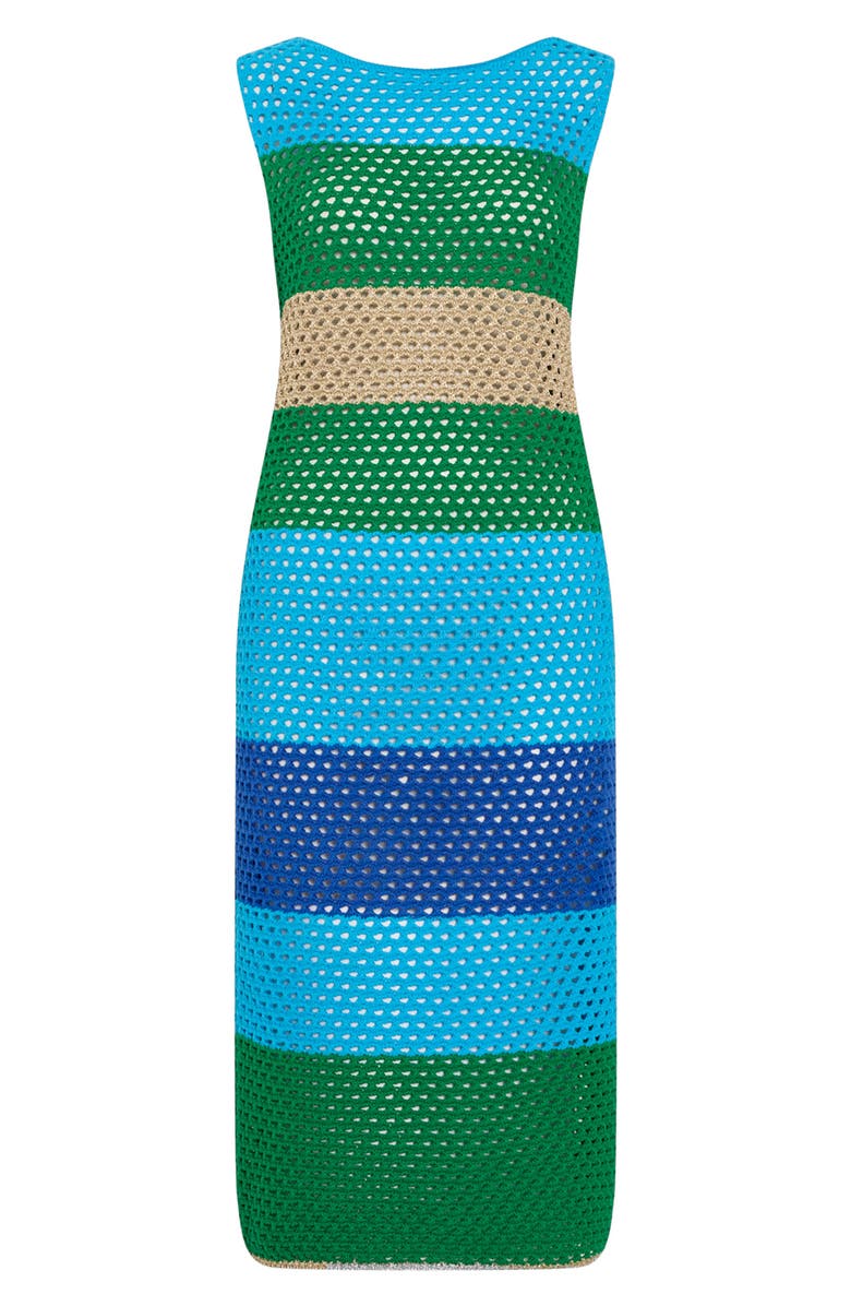 Milly Metallic Semisheer Open Stitch Cover-Up Dress, Alternate, color, Blue Green Multi