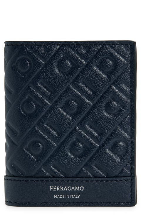 Gancio Monogram Embossed Leather Bifold Card Case