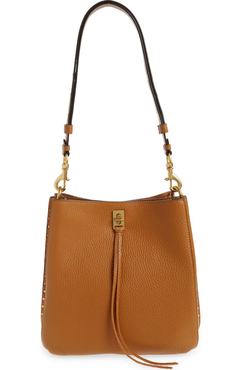 Rebecca Minkoff Darren Deerskin Leather Shoulder Bag, Main, color, Caramello