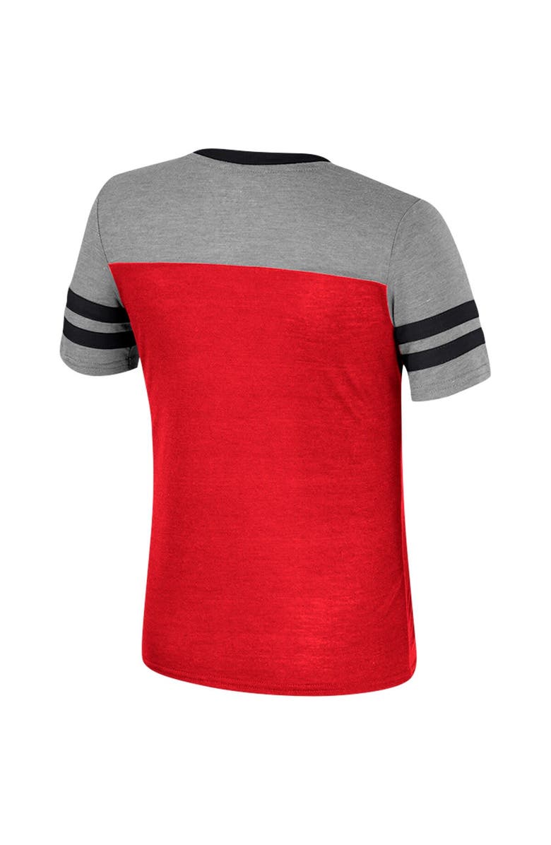 COLOSSEUM Girls Youth Colosseum Scarlet/Heather Gray Nebraska Huskers Summer Striped V-Neck T-Shirt, Alternate, color, 
