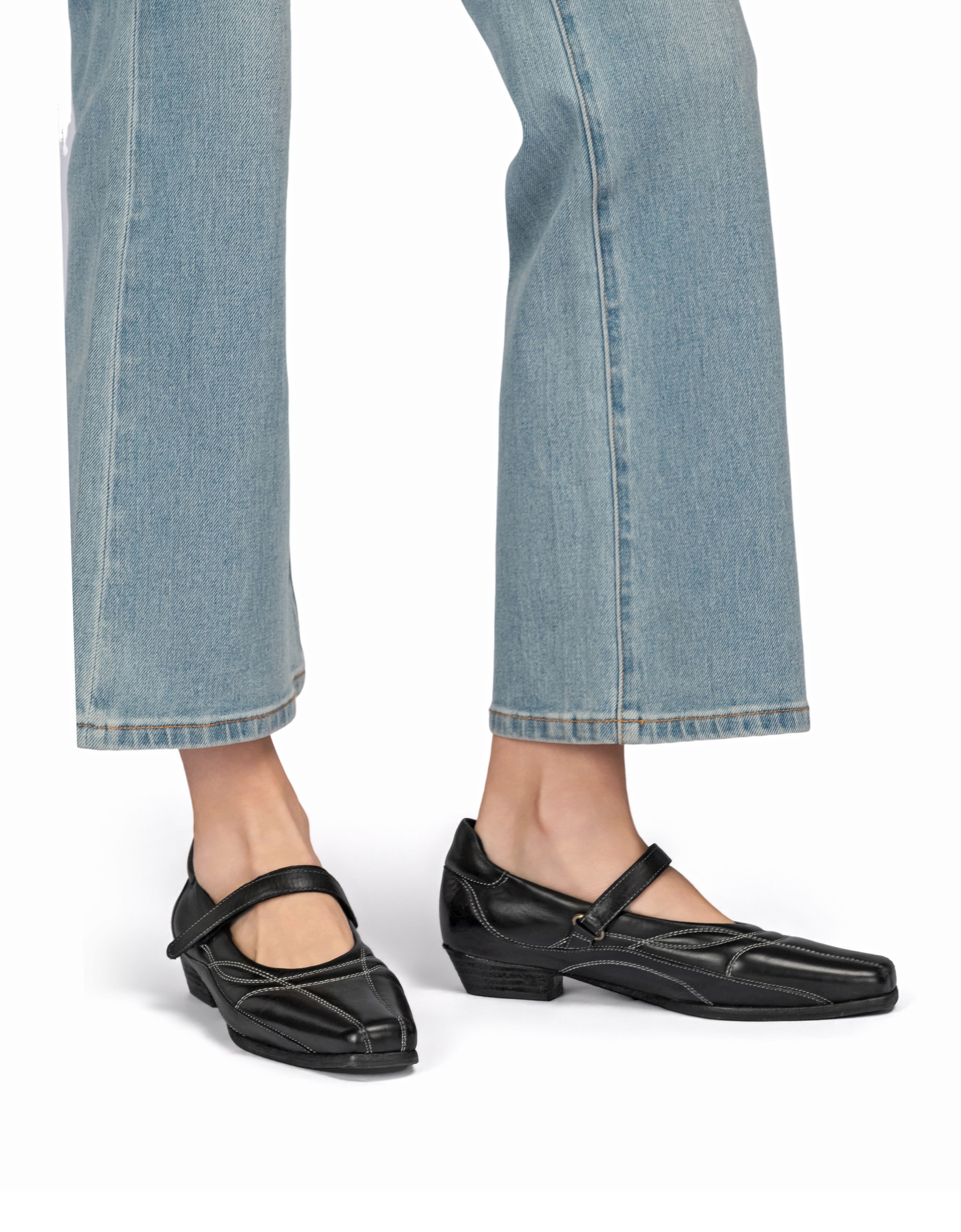 OLD TREND Folk Genuine Leather Artisanal Contrast Stitch Mary Jane Heel, Alternate, color, Black