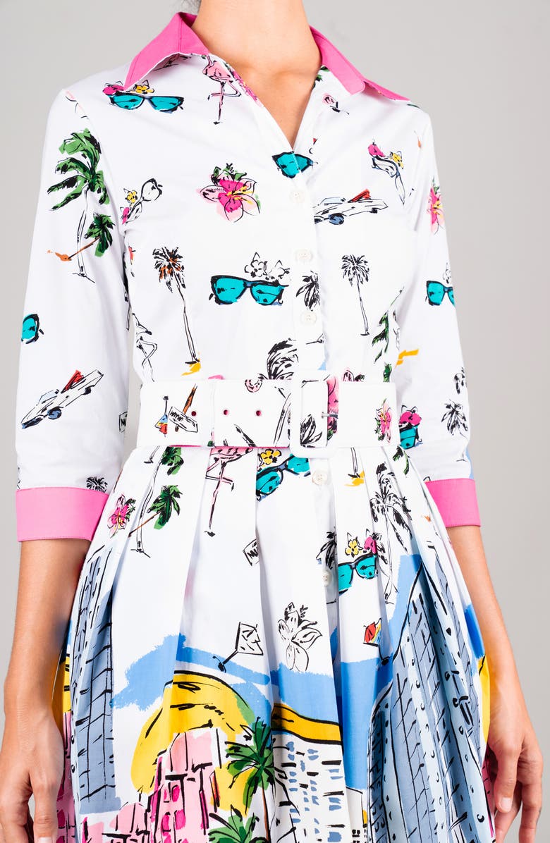 SAMANTHA SUNG Pleated Stretch Audrey Shirtdress, Alternate, color, Monaco