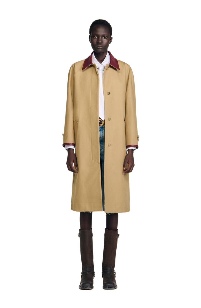 SANDRO Trench coat with leather collar, Main, color, Beige