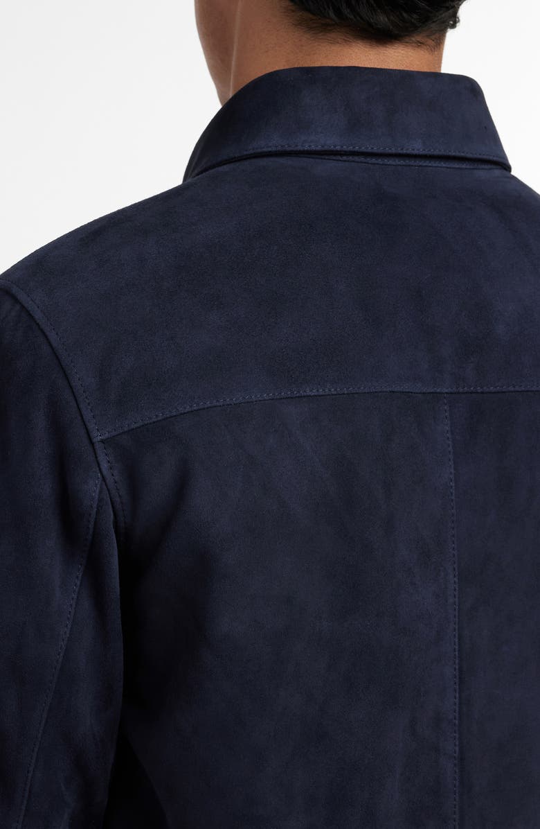 David Donahue City Suede Button-Up Shirt Jacket, Alternate, color, Navy