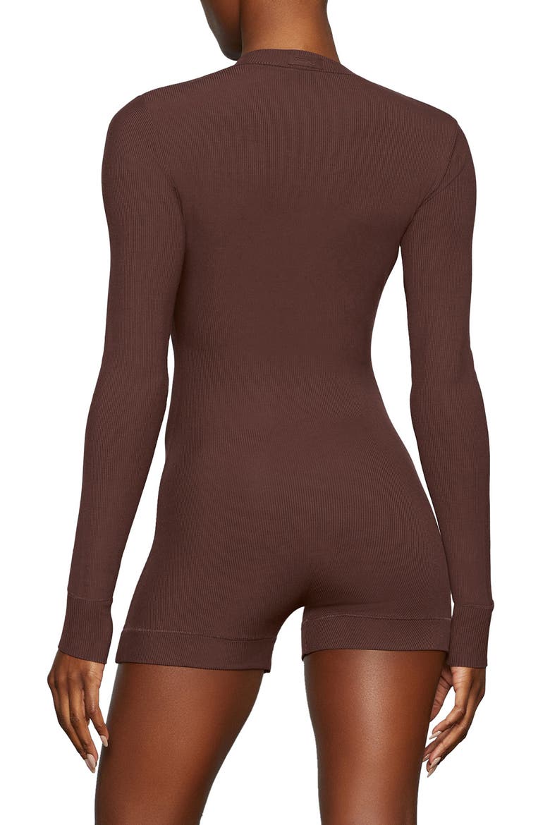 Soft Lounge Long Sleeve Henley Romper Pajamas, Alternate, color, COCOA