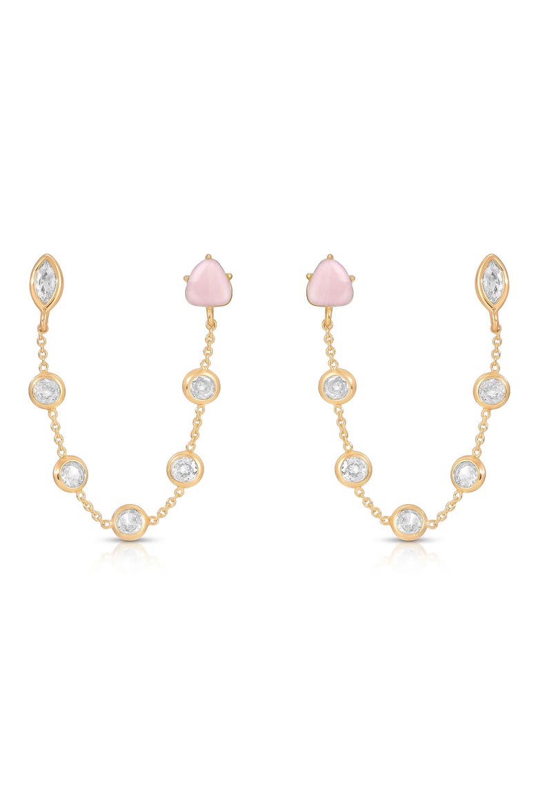 Double Piercing Drop Earrings, Main, color, ROSE QUARTZ