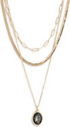 NORDSTROM RACK Oval Crystal Pendant Triple Row Necklace