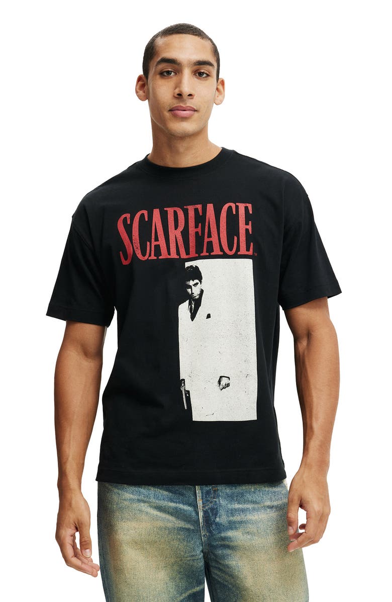 Cotton On Men's Box Fit License T-Shirt, Alternate, color, Black Scarface-Poster