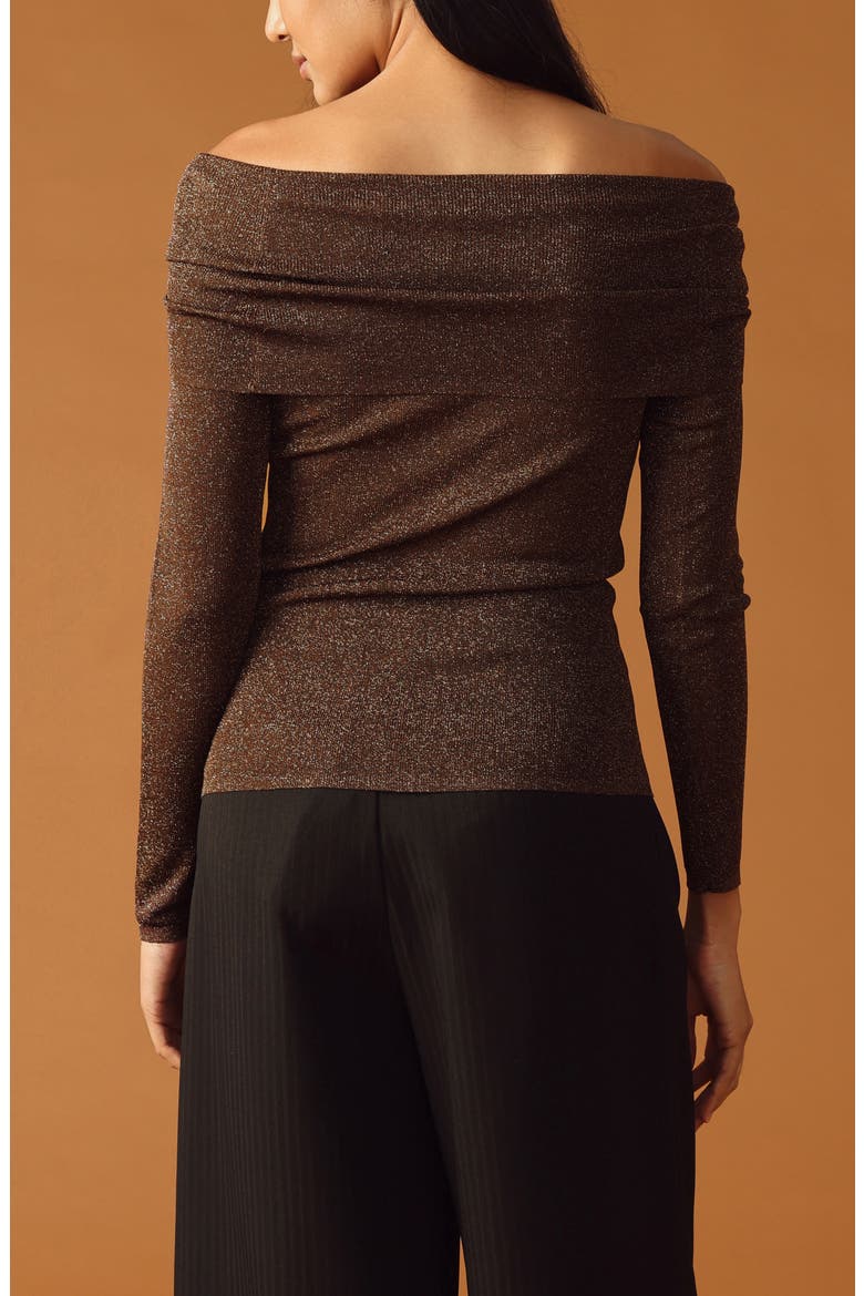 Metallic Foldover Off the Shoulder Sweater, Alternate, color, BROWN METALLIC