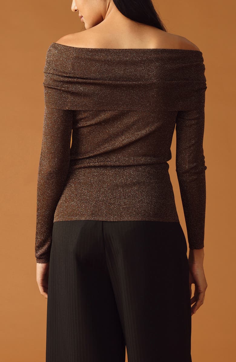 FLYING TOMATO Metallic Foldover Off the Shoulder Sweater, Alternate, color, 