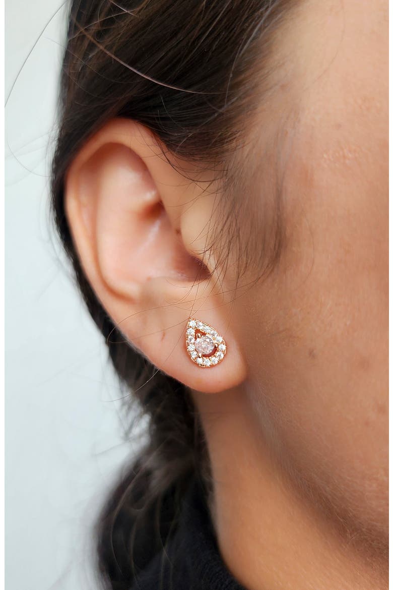 14K Rose Gold Plated Crystal Pear Stud Earrings, Alternate, color, PINK