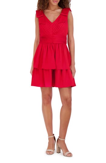 Kensie Bow Shoulder Sleeveless Satin Minidress In Red