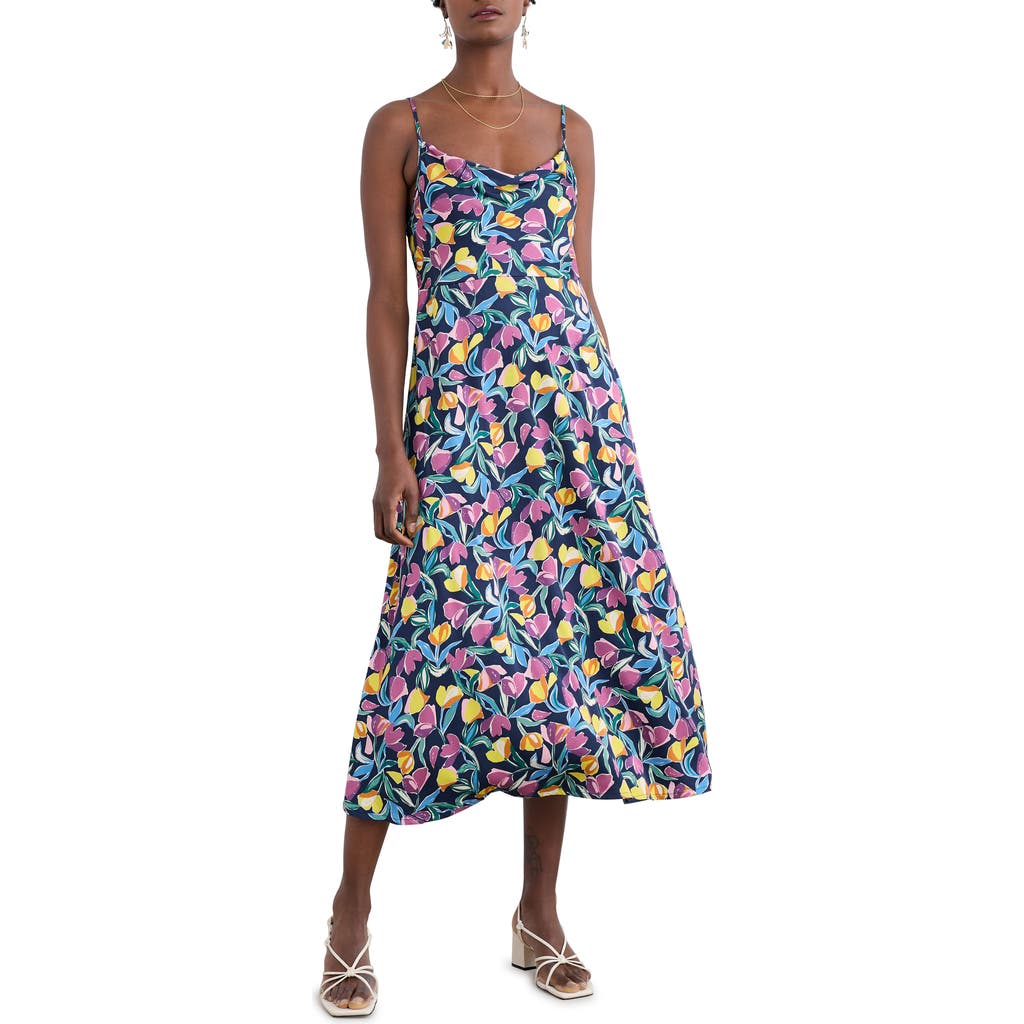 Shop Seasalt Cornwall Housel Bay Print Satin Midi Dress In Collaged Tulips Maritime