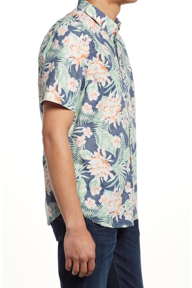 The Resort Wear Floral Short Sleeve Button-Down Shirt, Alternate, color, NAVY