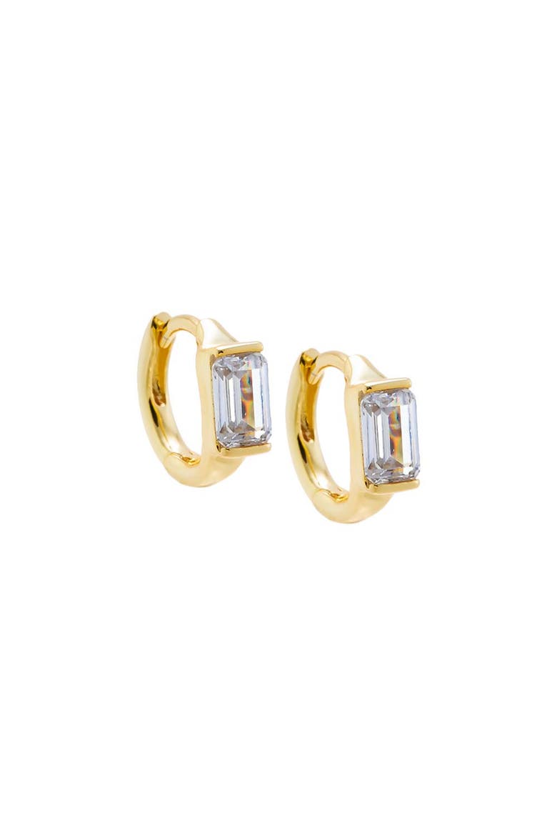 CZ Baguette Embedded Huggie Earring, Main, color, Gold