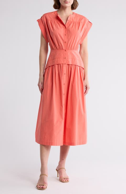 Cuff Button Front Dress