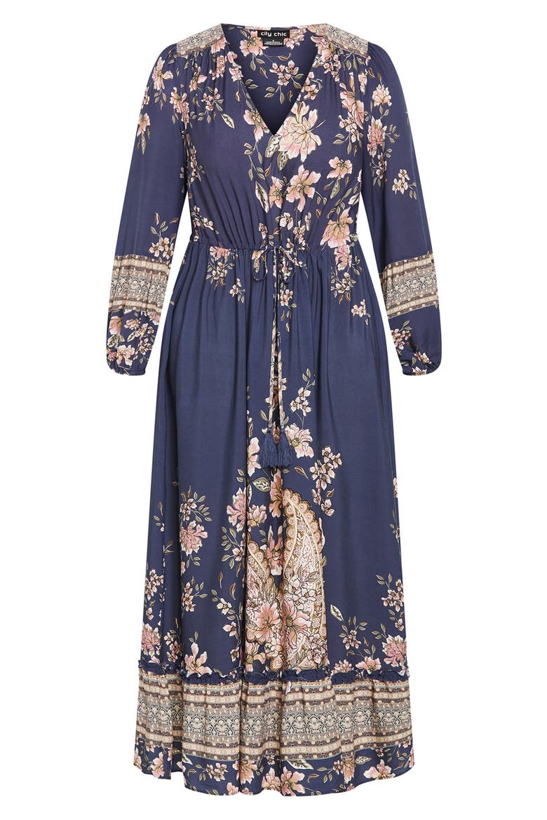 Faith Long Sleeve Maxi Dress, Alternate, color, NAVY PAISLEY
