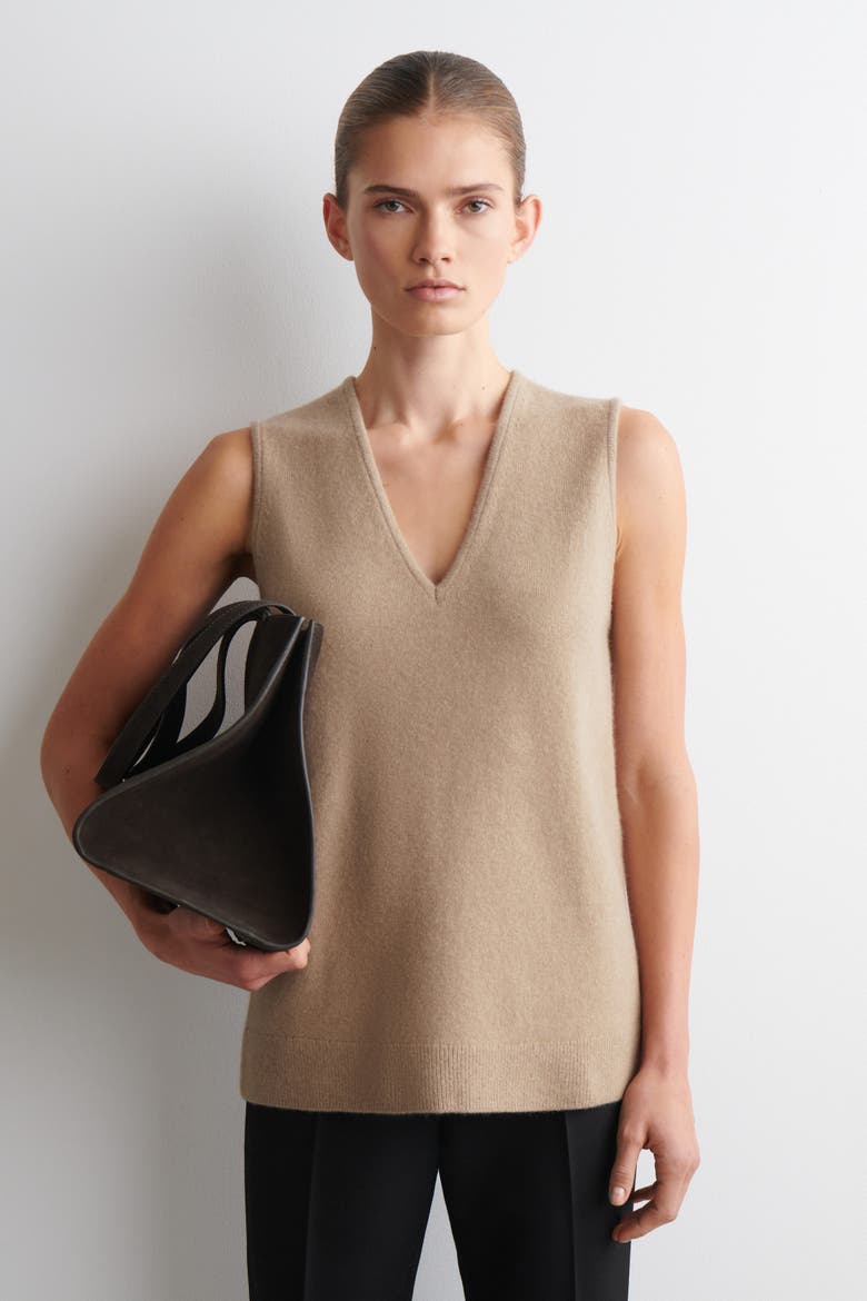 Wool V-Neck Tunic Vest, Main, color, BEIGE MÉLANGE